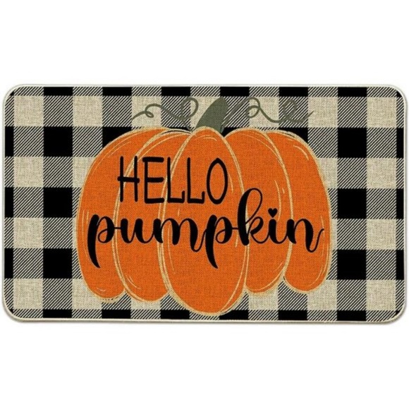 Halloween Buffalo Plaid Pumpkin Hello Door Mat Floor Mat 17x29" Home Decor Gift - Picture 7 of 7